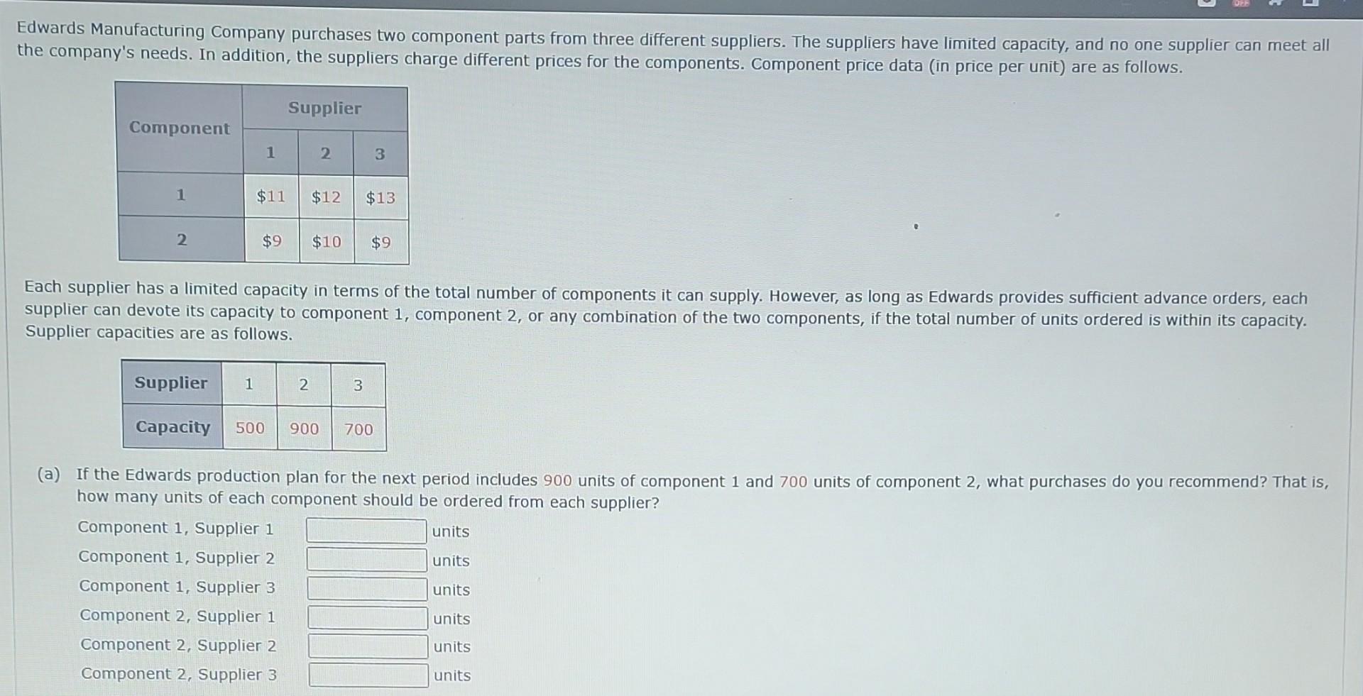 Solved Edwards Manufacturing Company purchases two component | Chegg.com
