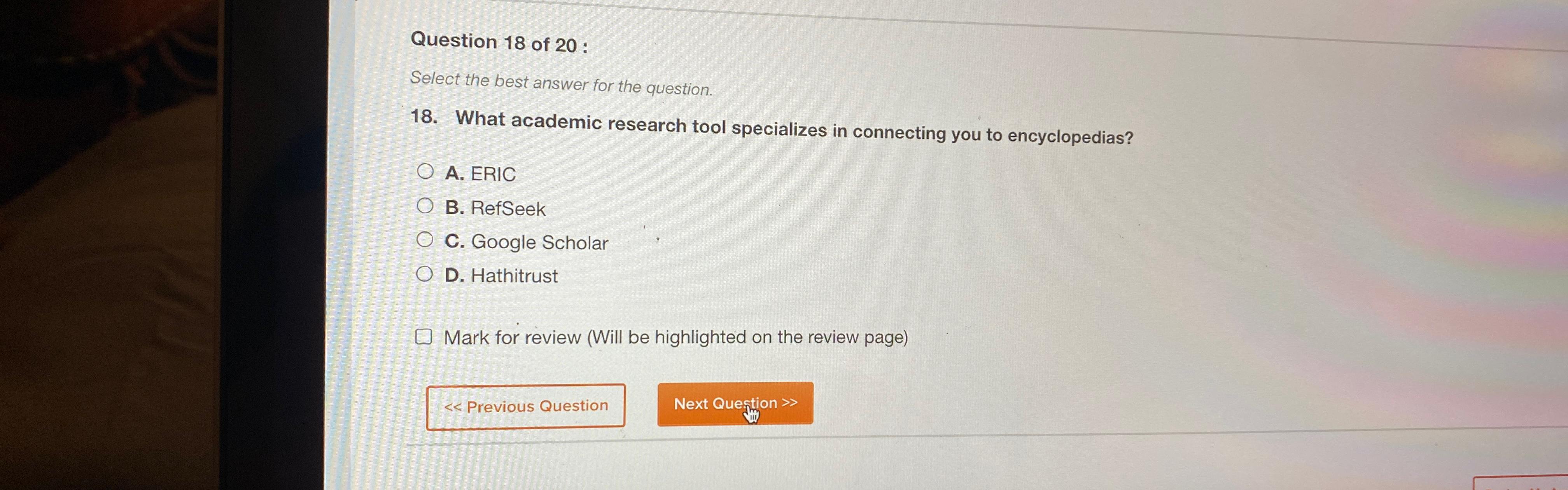 Solved Question 18 ﻿of 20 ﻿:Select the best answer for the | Chegg.com