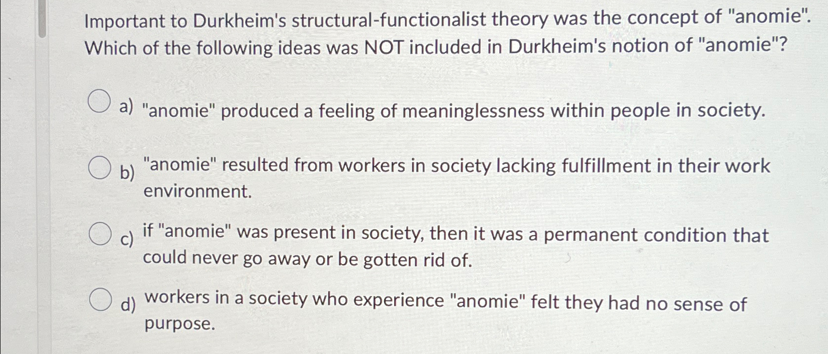 Solved important to durkheim s structural functionalist chegg