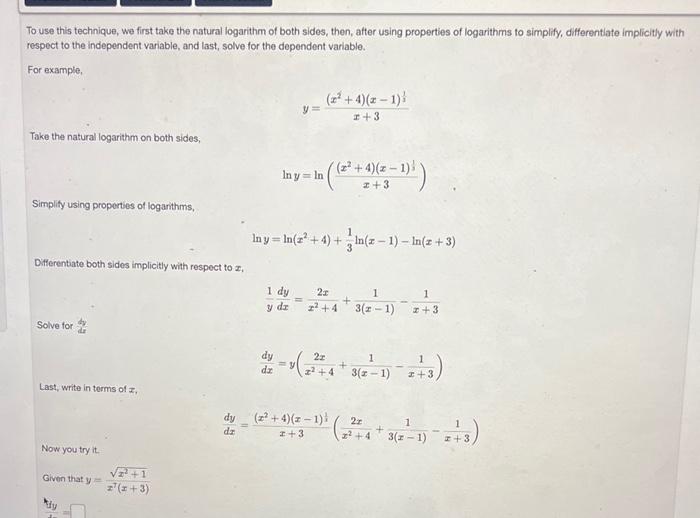 Solved To use this technique, we first take the natural | Chegg.com