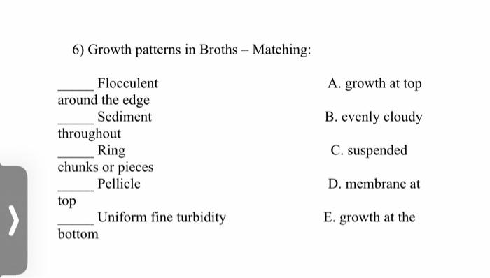 Solved 6) Growth Patterns In Broths - Matching: A. Growth At | Chegg.com