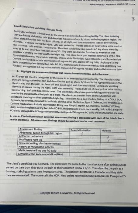 Bowel Elemination Unfolding tPN Case Shudy An 81 | Chegg.com
