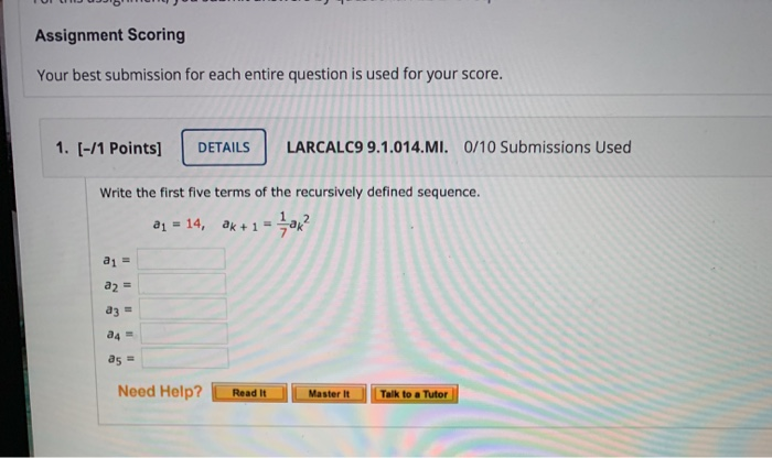 Solved Assignment Scoring Your best submission for each | Chegg.com