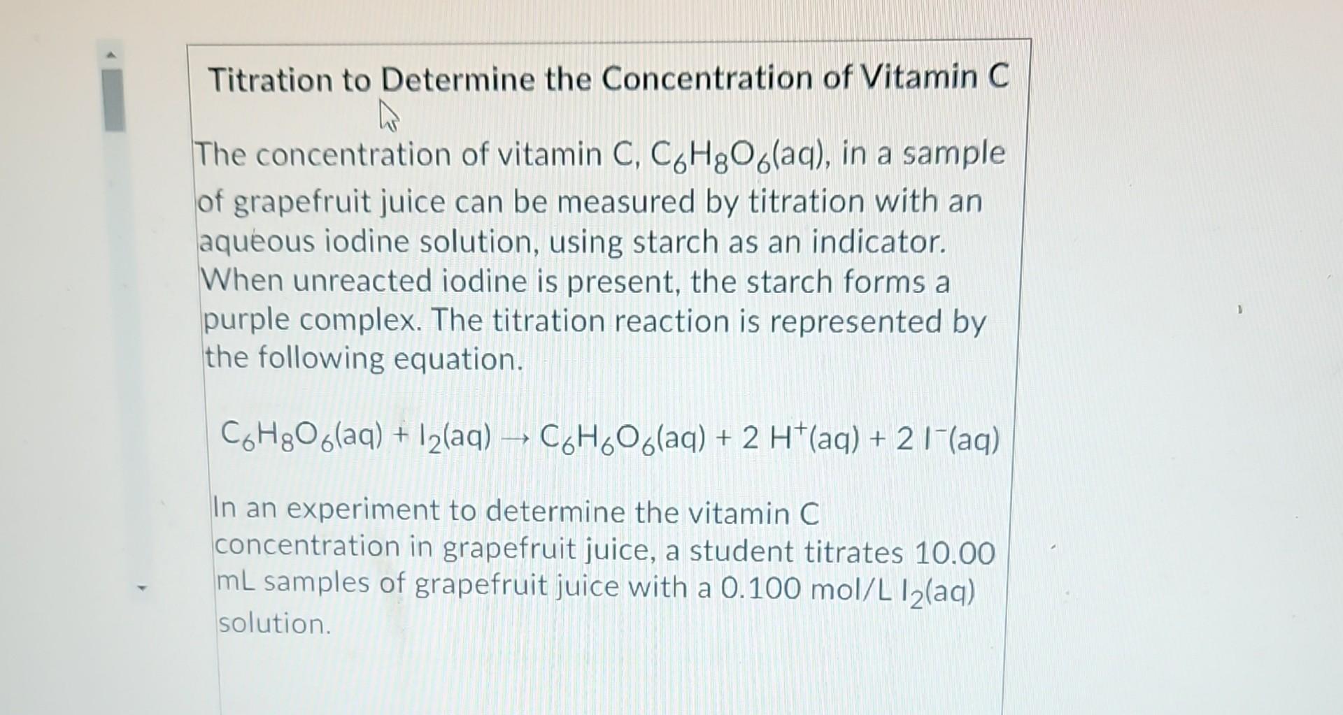 Solved Titration to Determine the Concentration of Vitamin C