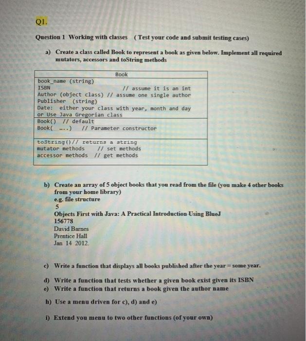 Solved Q1. Question 1 Working with classes (Test your code | Chegg.com