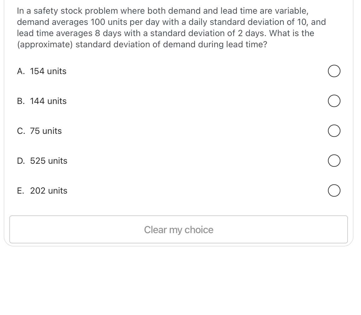 Solved In a safety stock problem where both demand and lead | Chegg.com