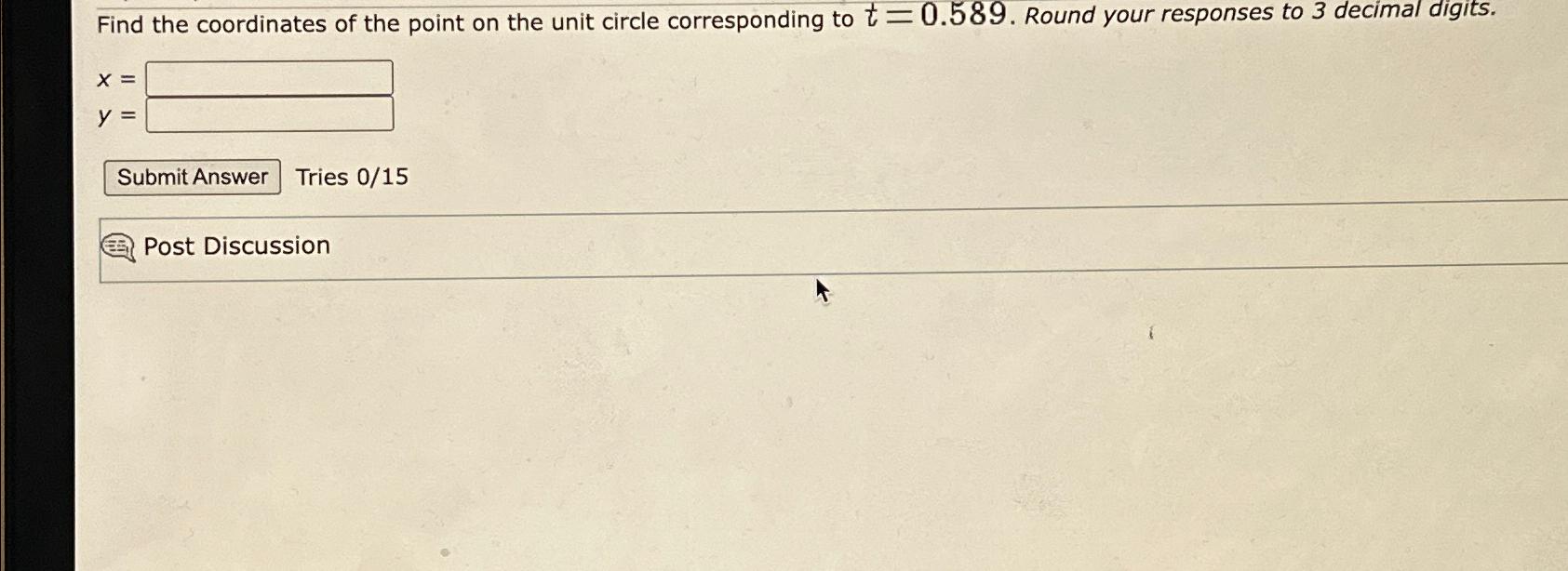 Solved Find The Coordinates Of The Point On The Unit Circle Chegg Com