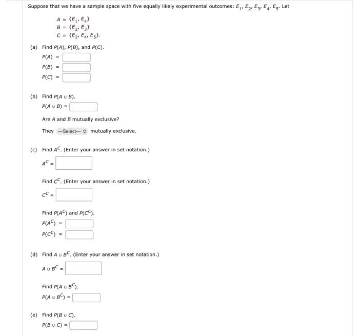 Solved Suppose That We Have A Sample Space With Five Equally | Chegg.com