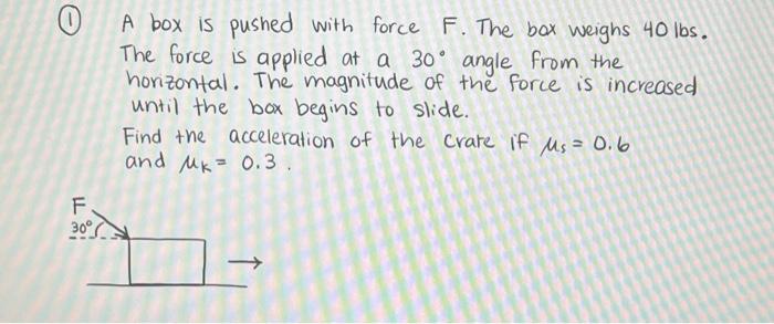 Solved A box is pushed with force F. The box weighs 40lbs. | Chegg.com
