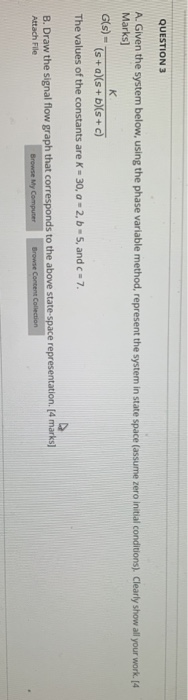 Solved QUESTION 3 A. Given the system below, using the phase | Chegg.com
