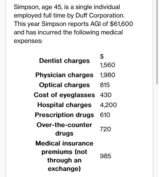 Solved Simpson, age 45 , is a single individual employed