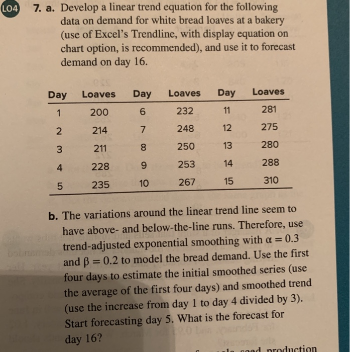 Solved L04 7. a. Develop a linear trend equation for the | Chegg.com
