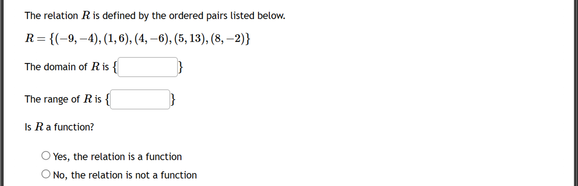 Solved The relation R ﻿is defined by the ordered pairs | Chegg.com