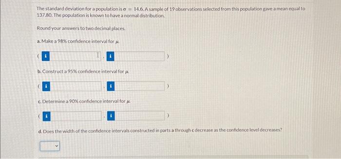 Solved The standard deviation for a population is \\( | Chegg.com