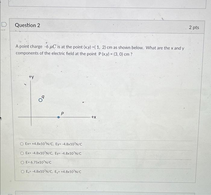 Solved D Question 2 2 pts A point charge -6 C is at the | Chegg.com