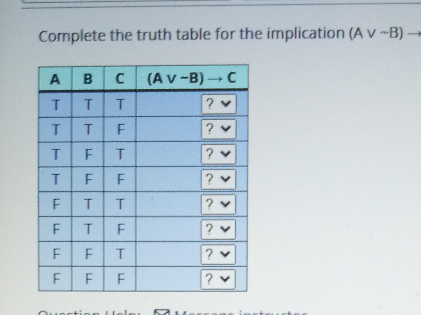 Solved Complete the truth table for the implication (A∨∼B) | Chegg.com