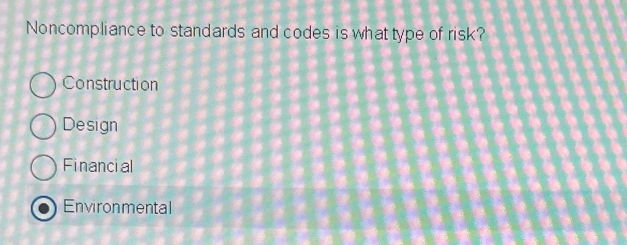 Solved Noncompliance to standards and codes is what type of | Chegg.com