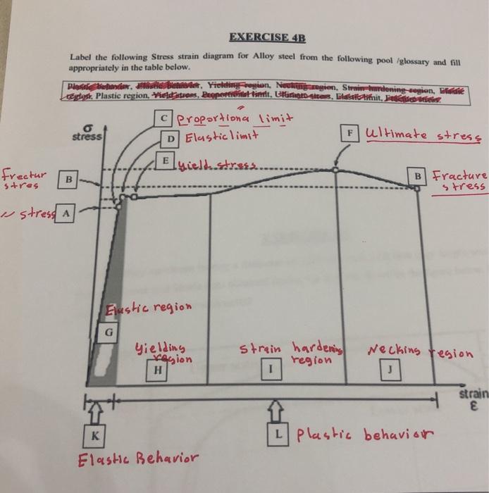 Solved EXERCISE 4B Label the following Stress strain diagram | Chegg.com