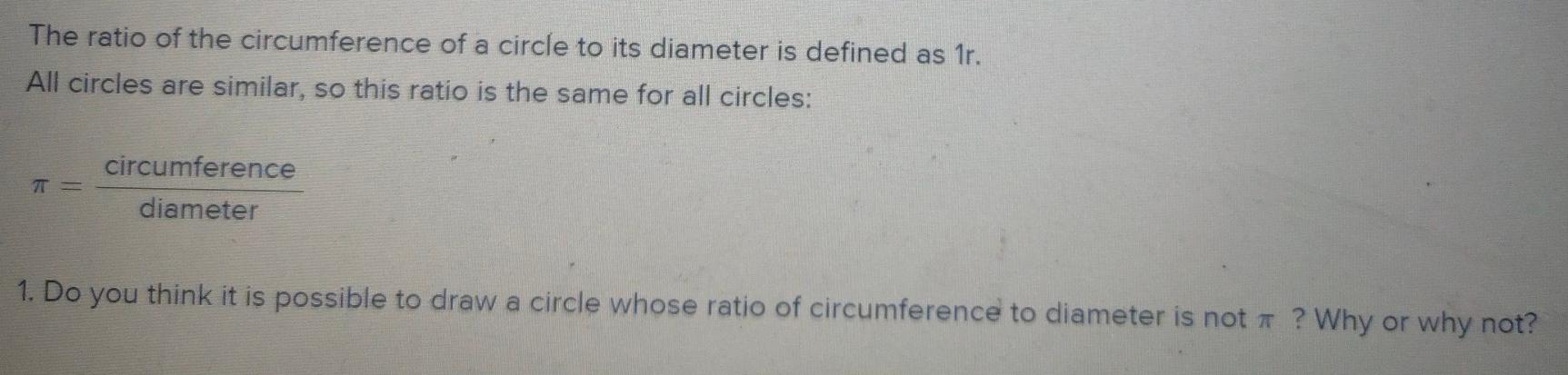 ratio of circumference of the circle to its diameter is dash