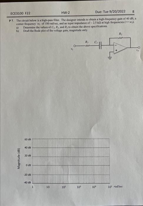 Solved P7. The circuit below is a high-pass filter. The | Chegg.com