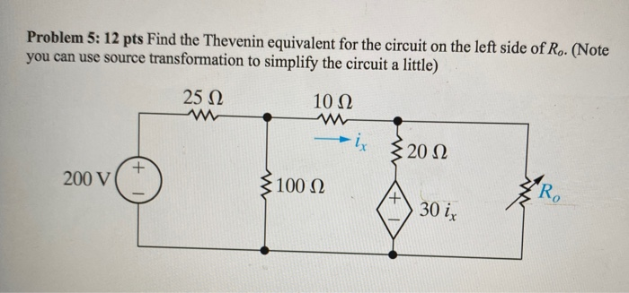 Solved Problem 5: 12 pts Find the Thevenin equivalent for | Chegg.com