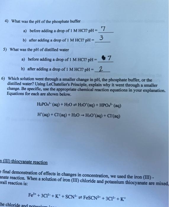 Solved 4) What was the pH of the phosphate buffer a) before | Chegg.com