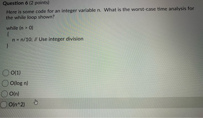 Solved Question 6 (2 points) Here is some code for an | Chegg.com