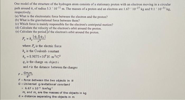 Solved One model of the structure of the hydrogen atom | Chegg.com