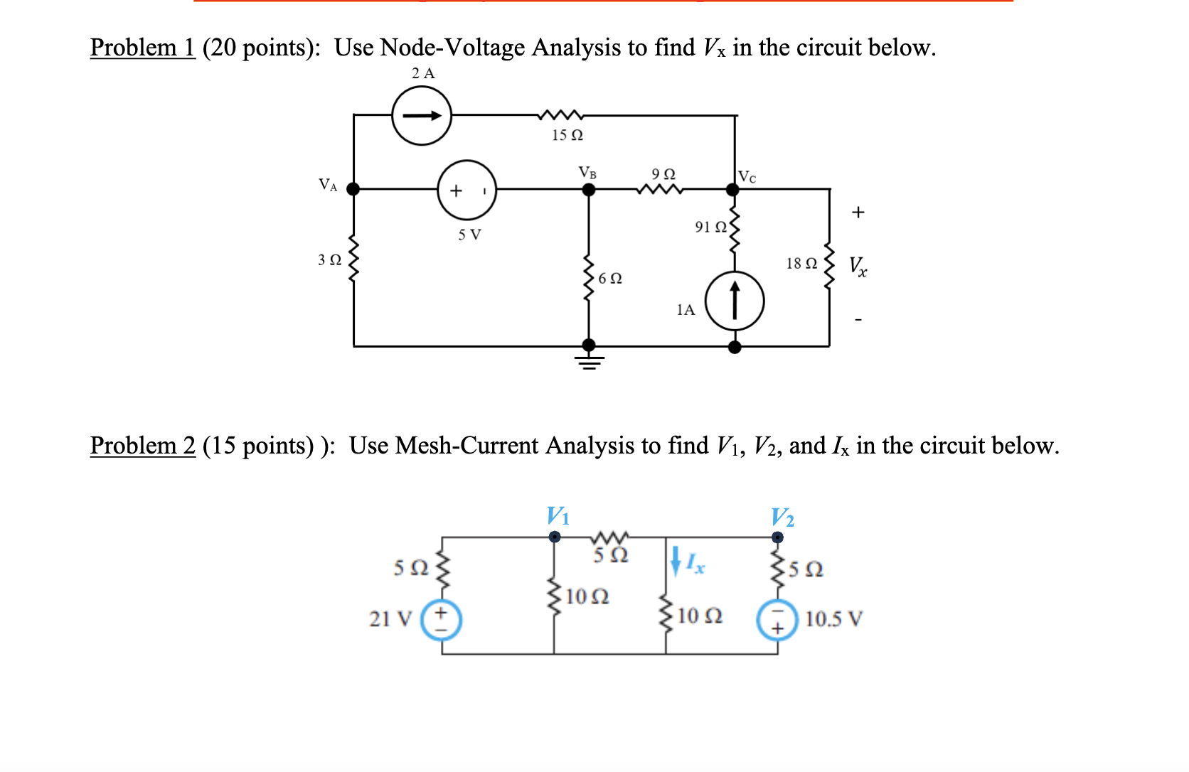 Solved Problem 1 ( 20 ﻿points): Use Node-Voltage Analysis to | Chegg.com