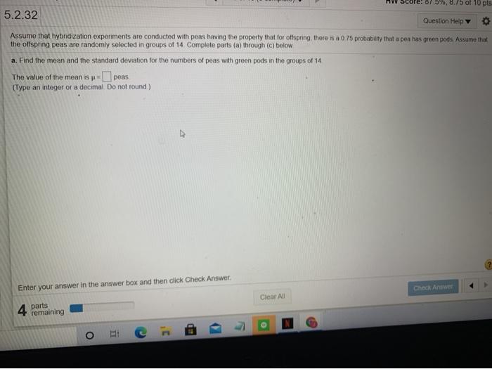 Solved 5%, 8.75 of 10 pts 5.2.32 Question Help Assume that | Chegg.com