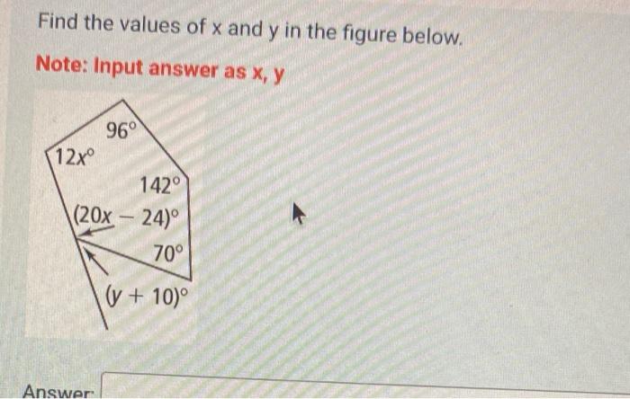 Solved Find the values of x and y in the figure below. Note: | Chegg.com
