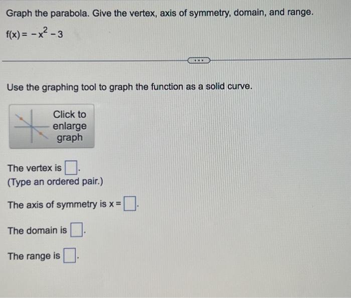 Solved graph the parabola give the vertex axis of chegg