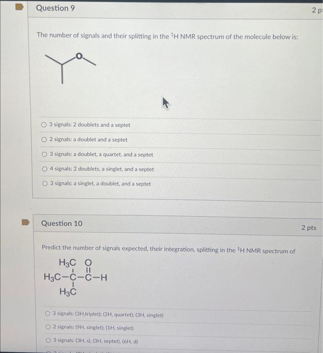 Solved The number of signals and their splitting in the 1H | Chegg.com