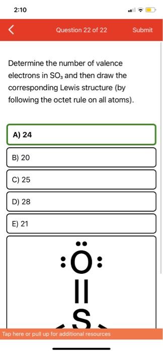 Determine the number of valence electrons in \( \mathrm{SO}_{3} \) and then draw the corresponding Lewis structure (by follow