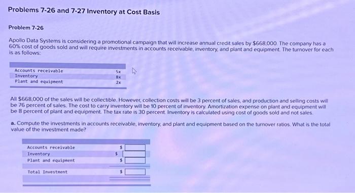 Solved Problems 7-26 And 7-27 Inventory At Cost Basis | Chegg.com