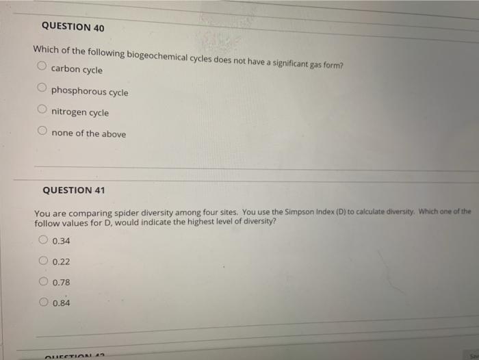 Solved QUESTION 40 Which of the following biogeochemical | Chegg.com