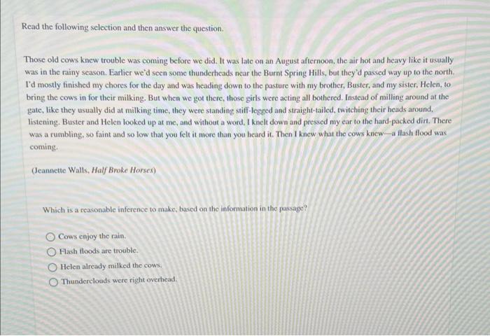 Read the following selection and then answer the | Chegg.com