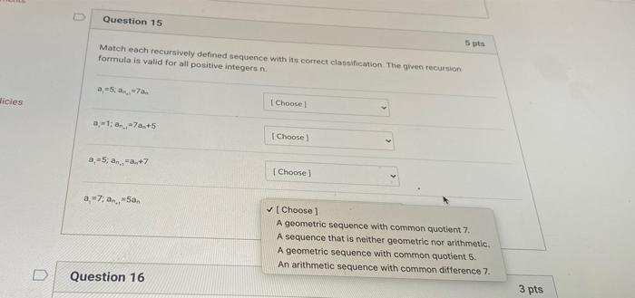 Solved Question 15 Match Each Recursively Defined Sequence 5644