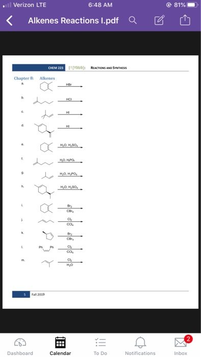 Verizon Lte 6 48 Am 81 Alkenes Reactions I Chegg Com