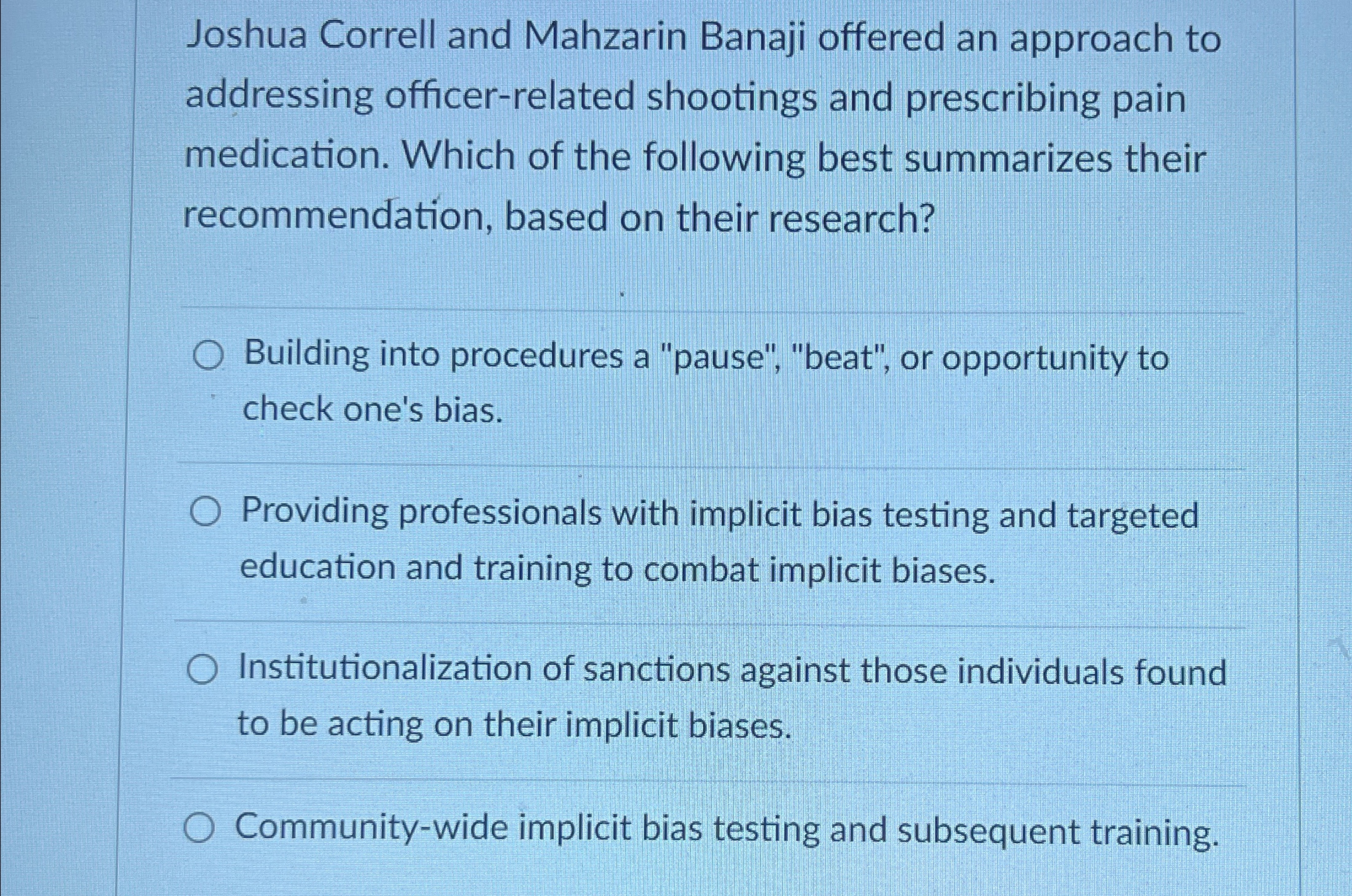 Solved Joshua Correll and Mahzarin Banaji offered an | Chegg.com