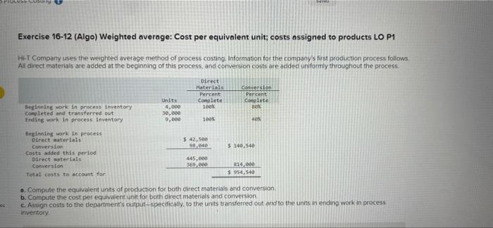 Solved Less Lusi Exercise 16 12 Algo Weighted Average 7930