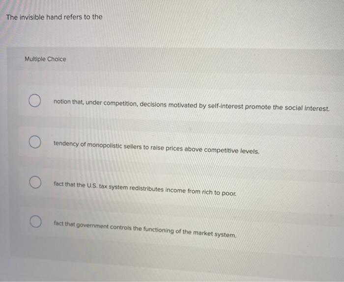 Solved The invisible hand refers to the Multiple Choice