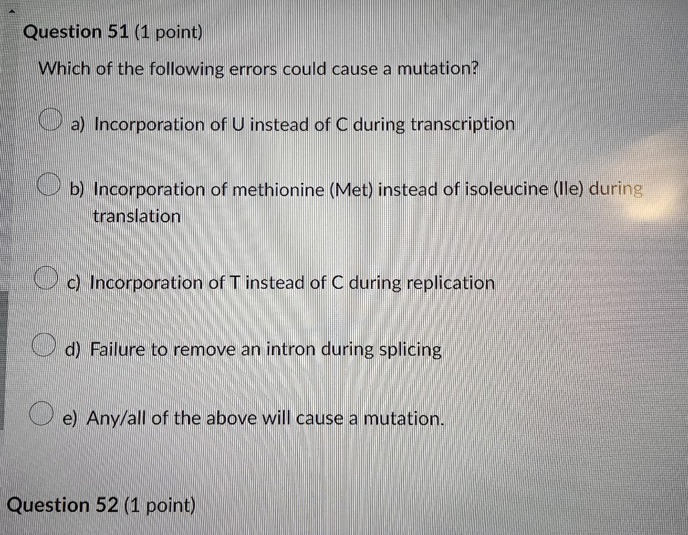 Which of the following errors could cause a mutation? | Chegg.com