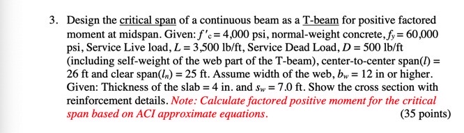 Solved Design the critical span of a continuous beam as a | Chegg.com