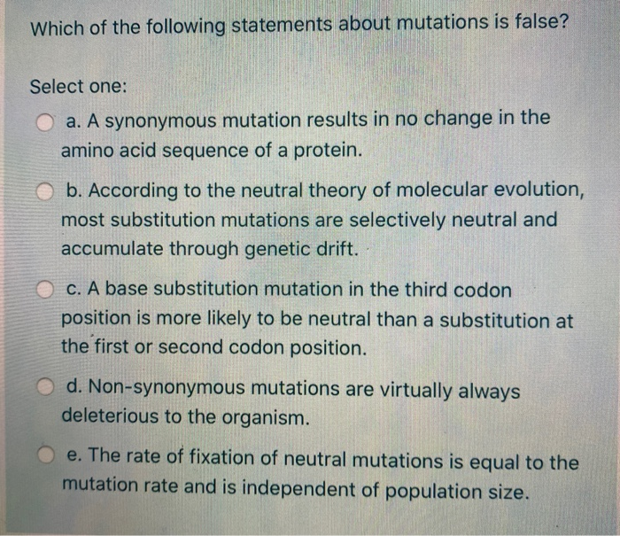 Which Of The Following Statements Is True Regarding Evolution Solved Which of the following statements about mutations is | Chegg.com