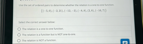 Solved Use the set of ordered pairs to determine whether the | Chegg.com