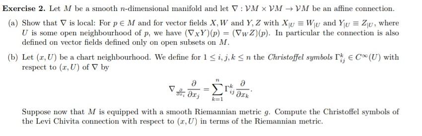 Solved Exercise 2. Let M be a smooth n-dimensional manifold | Chegg.com