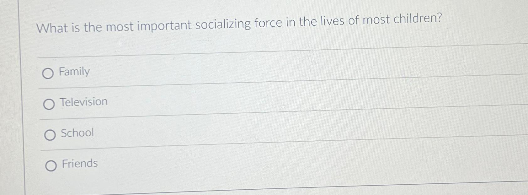 Solved What is the most important socializing force in the | Chegg.com