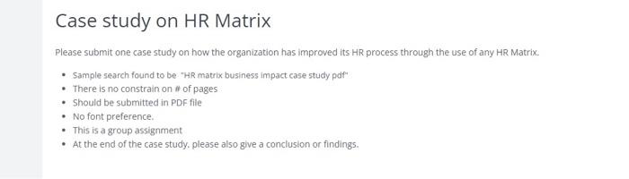 Solved Case study on HR Matrix Please submit one case study | Chegg.com