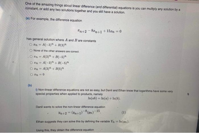 Solved One of the amazing things about linear difference | Chegg.com